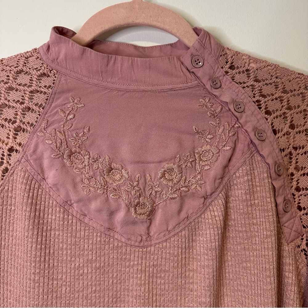free people sweetest thing embroidered lace sleeve shirt size small - Picture 4 of 8